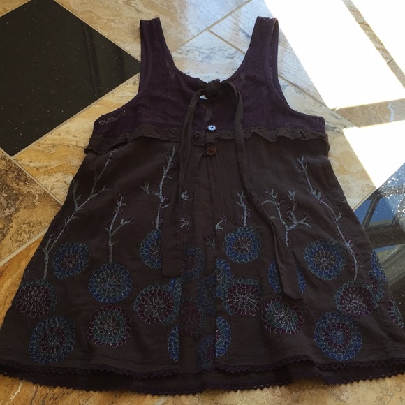 Free People camisole slit back/embroidered gauze feminine floral - Picture 4 of 8